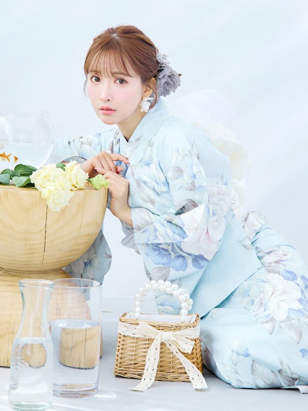 画像3: 【即日発送】クラシカルローズブルー浴衣  【浴衣３点セット 浴衣/帯/下駄】[YMT]