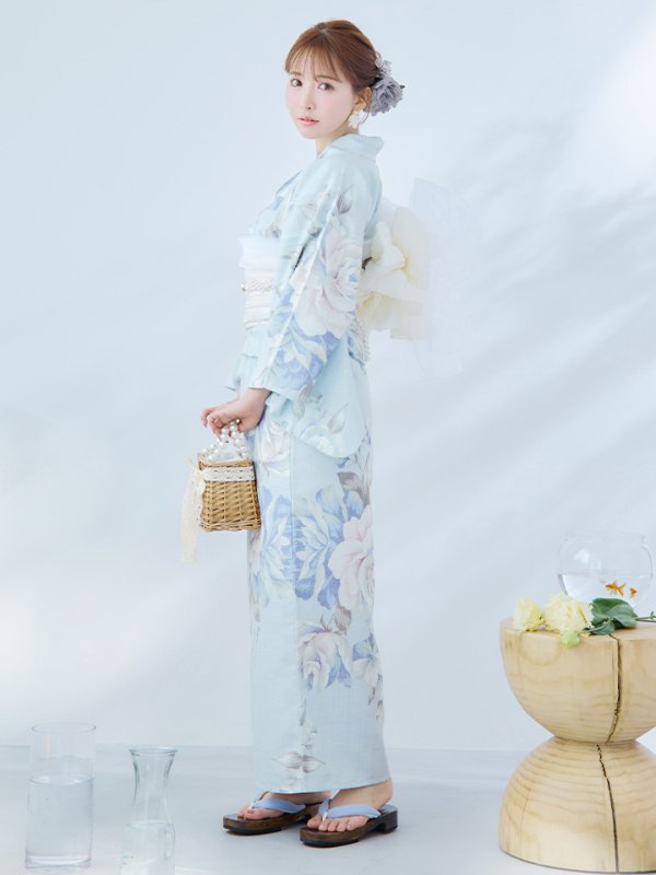 画像5: 【即日発送】クラシカルローズブルー浴衣  【浴衣３点セット 浴衣/帯/下駄】[YMT]