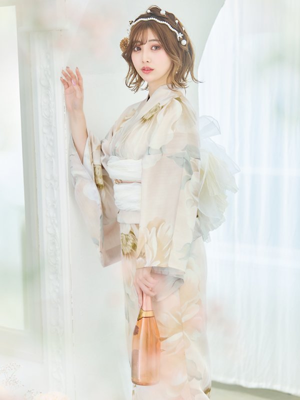 画像10: 【即日発送】クリームイエローピオニー浴衣  【浴衣３点セット 浴衣/帯/下駄】[YMT]