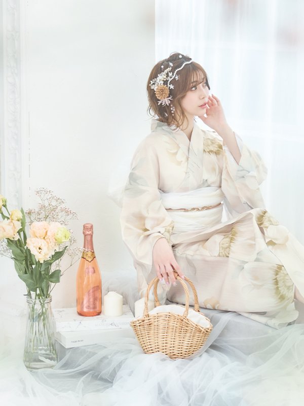 画像14: 【即日発送】クリームイエローピオニー浴衣  【浴衣３点セット 浴衣/帯/下駄】[YMT]