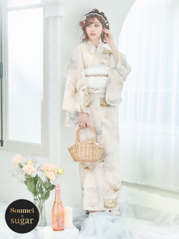 画像3: 【即日発送】クリームイエローピオニー浴衣  【浴衣３点セット 浴衣/帯/下駄】[YMT]