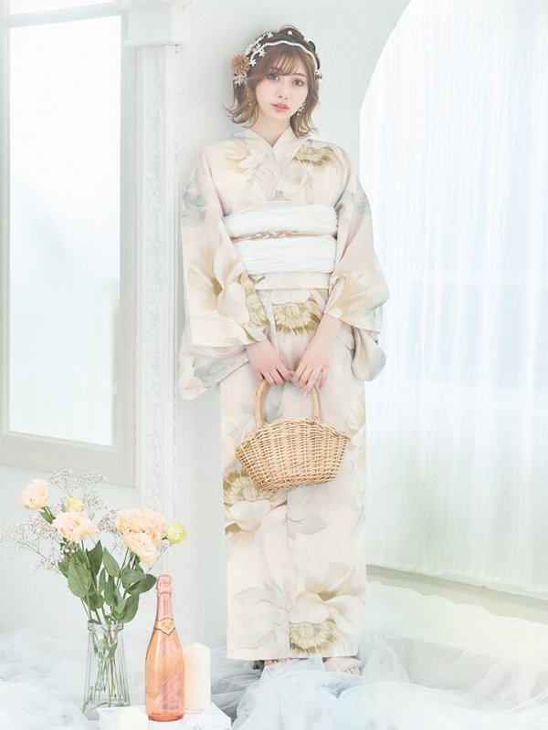 画像5: 【即日発送】クリームイエローピオニー浴衣  【浴衣３点セット 浴衣/帯/下駄】[YMT]