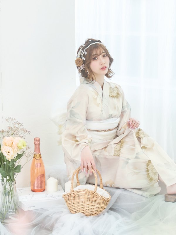 画像6: 【即日発送】クリームイエローピオニー浴衣  【浴衣３点セット 浴衣/帯/下駄】[YMT]