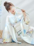 アイシーフラワー牡丹浴衣 OBI-siwa-200-kj-13-OW / HIMO-900-yn-5-IV / HEKO-800-sb-5-W / YA-72-kn-W / YA-1081-kj-BL / GETA-01-kj-2-BL / [YMT]