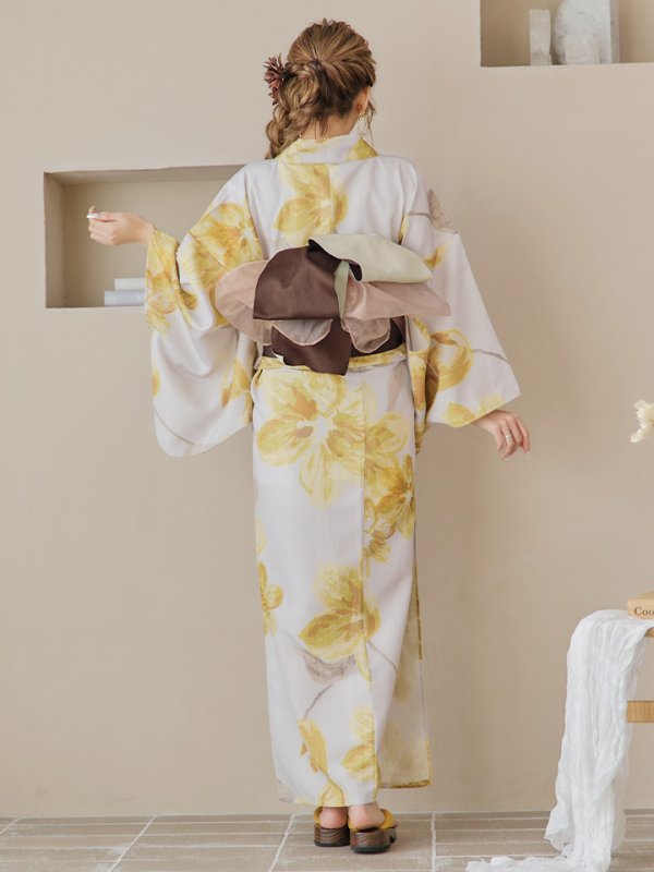 画像20: 【即日発送！】グレージュ×イエローフラワー浴衣  【浴衣３点セット 浴衣/帯/下駄】[YMT]