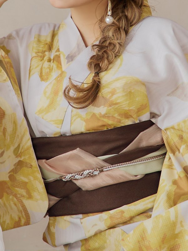 画像21: 【即日発送！】グレージュ×イエローフラワー浴衣  【浴衣３点セット 浴衣/帯/下駄】[YMT]