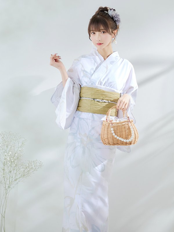 画像2: 【即日発送】ニュアンスフラワーベージュ浴衣 OBI-siwa-200-kj-2-OL / HIMO-900-yn-4-GYxGY / HEKO-800-sb-5-W / YA-74-kn-LGY / YA-1081-kj-BL / GETA-01-kj-3-IV [YMT]