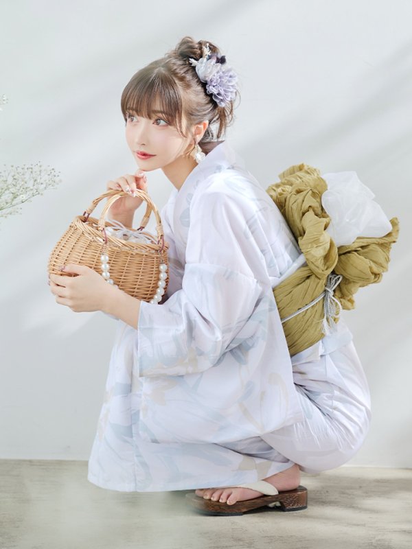 画像9: 【即日発送】ニュアンスフラワーベージュ浴衣  【浴衣３点セット 浴衣/帯/下駄】[YMT]