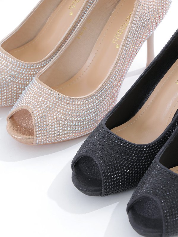 画像16: 【COMEX】 2color/ 10cmヒール/ ラインストーン/ オープントゥ/ ハイヒール/ パンプス[OF02]