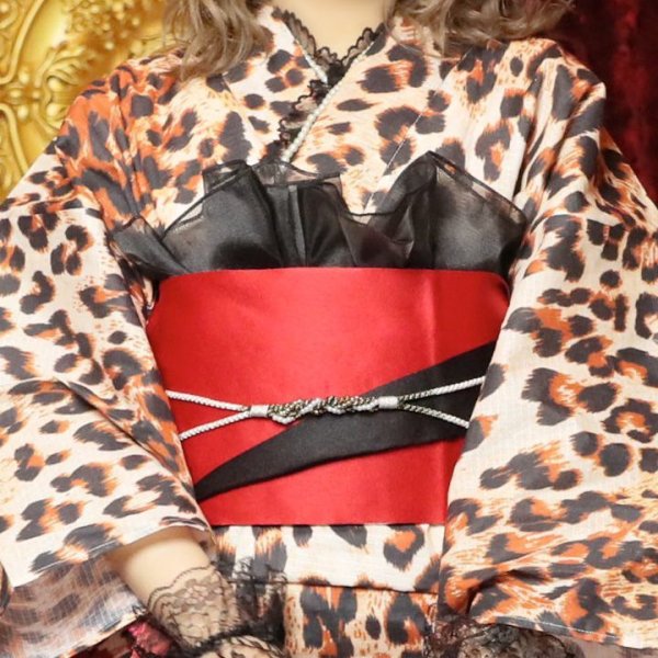 画像4: 【即日発送】値下げ！【さくりなコラボ】キラキラローズ&レオパード柄浴衣セット 【浴衣３点セット 浴衣/帯/下駄】（19obi-2/Yheko-BK/Yhimo-BK/GETA-01-kj-8-R）【YMT】