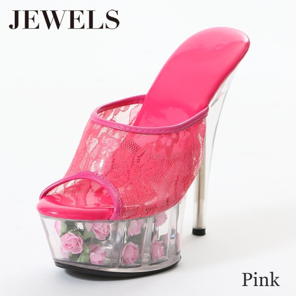 画像3: SALE!【62%OFF】【小悪魔ageha掲載商品】大人気のバラサンダルからNEWバージョン登場！レースデザインがSEXY&CUTEな足元を演出♪薔薇詰め厚底クリアヒールサンダル[OF02]