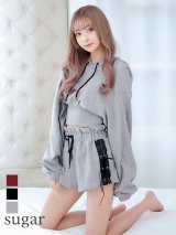 【ルームウェア】サイドレースアップ/ ジャージ/スウェット/Y2Kファッション/部屋着/パジャマ/フード/ ハイウェス/ セットアップ・3サイズ[HC02-X]