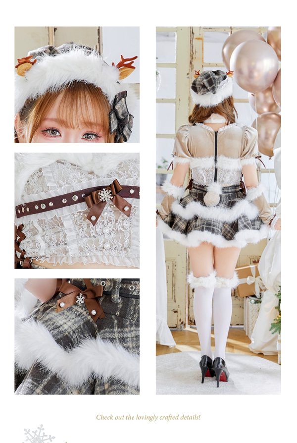 画像4: 【即日発送！】【クリスマスコスプレ9点セット】【Malymoon/マリームーン】フレンチチェックノエルトナカイ【SM-ML/2カラー】[OF03]