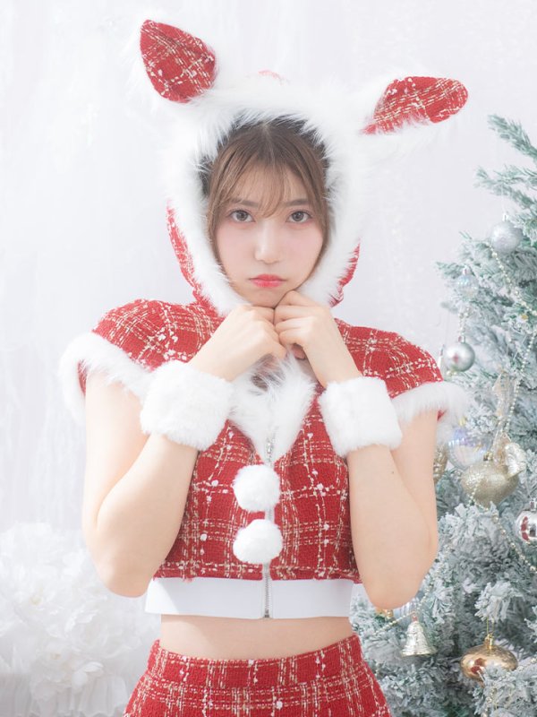 画像4: 【即日発送！】【サンタコス 5点セット】【XS-XLサイズ/2カラー】ツイードチェックバニーサンタコスプレ[OF04]