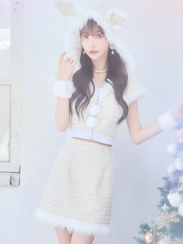 画像4: 【即日発送！】【サンタコス5点セット】【XS-XLサイズ/2カラー】ツイードチェックバニーサンタコスプレ[YMT]