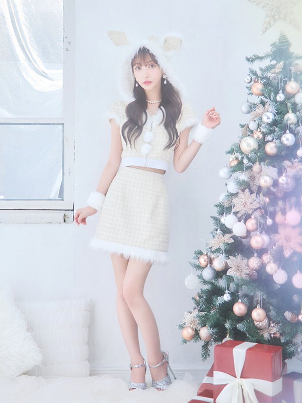 画像12: 【即日発送！】【サンタコス5点セット】【XS-XLサイズ/2カラー】ツイードチェックバニーサンタコスプレ[YMT]