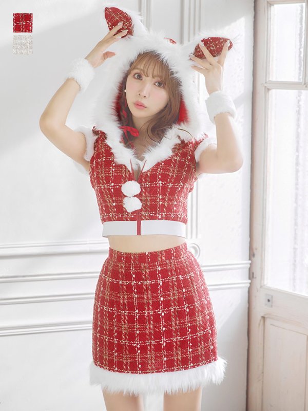 画像3: 【即日発送！】【サンタコス5点セット】【XS-XLサイズ/2カラー】ツイードチェックバニーサンタコスプレ[YMT]