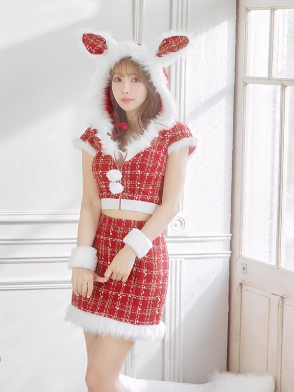 画像4: 【即日発送！】【サンタコス5点セット】【XS-XLサイズ/2カラー】ツイードチェックバニーサンタコスプレ[YMT]