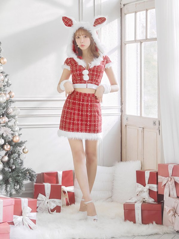画像5: 【即日発送！】【サンタコス5点セット】【XS-XLサイズ/2カラー】ツイードチェックバニーサンタコスプレ[YMT]