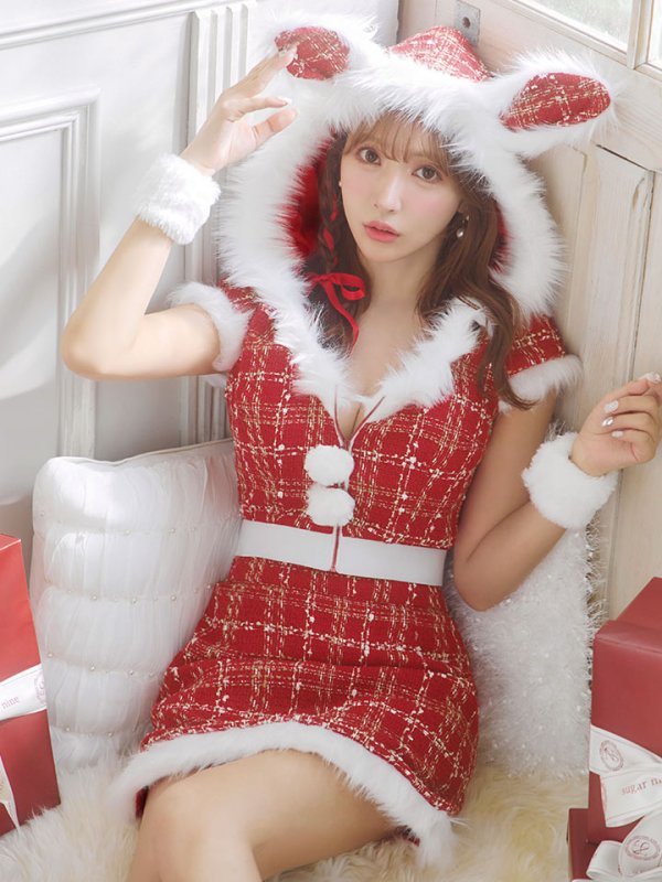 画像11: 【即日発送！】【サンタコス5点セット】【XS-XLサイズ/2カラー】ツイードチェックバニーサンタコスプレ[YMT]