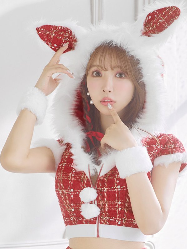 画像13: 【即日発送！】【サンタコス5点セット】【XS-XLサイズ/2カラー】ツイードチェックバニーサンタコスプレ[YMT]