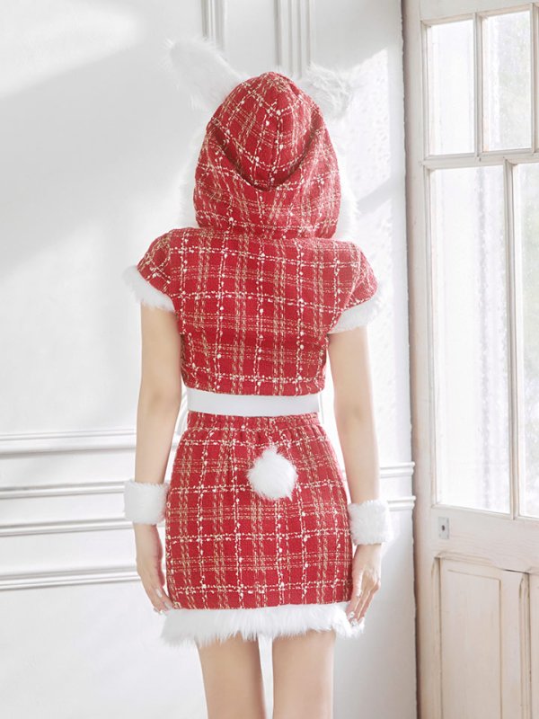 画像15: 【即日発送！】【サンタコス5点セット】【XS-XLサイズ/2カラー】ツイードチェックバニーサンタコスプレ[YMT]