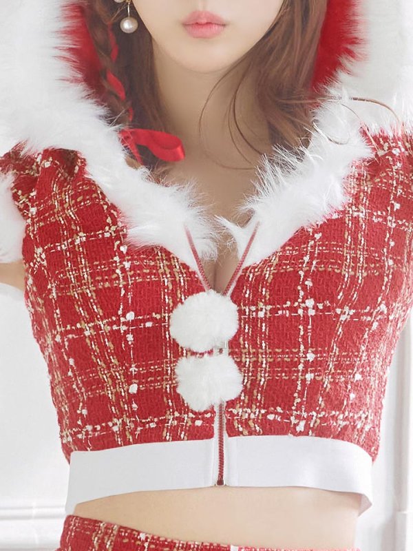 画像16: 【即日発送！】【サンタコス5点セット】【XS-XLサイズ/2カラー】ツイードチェックバニーサンタコスプレ[YMT]