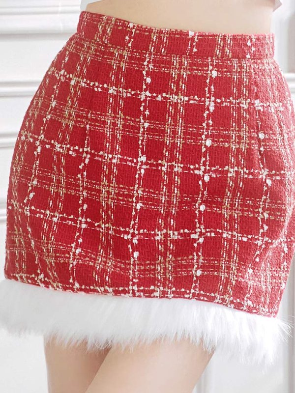 画像17: 【即日発送！】【サンタコス5点セット】【XS-XLサイズ/2カラー】ツイードチェックバニーサンタコスプレ[YMT]