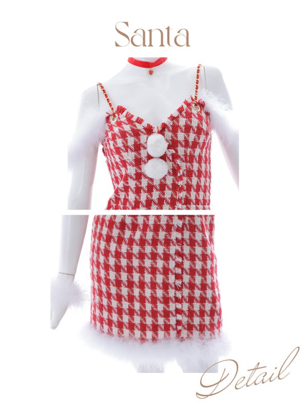 画像20: 【サンタセール！】【サンタコス5点セット】【S-XLサイズ/1カラー】千鳥柄ツイードキャミドレスサンタコスプレ[YMT]