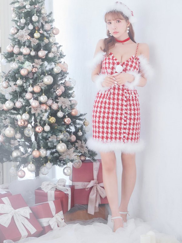 画像11: 【サンタセール！】【サンタコス5点セット】【S-XLサイズ/1カラー】千鳥柄ツイードキャミドレスサンタコスプレ[YMT]