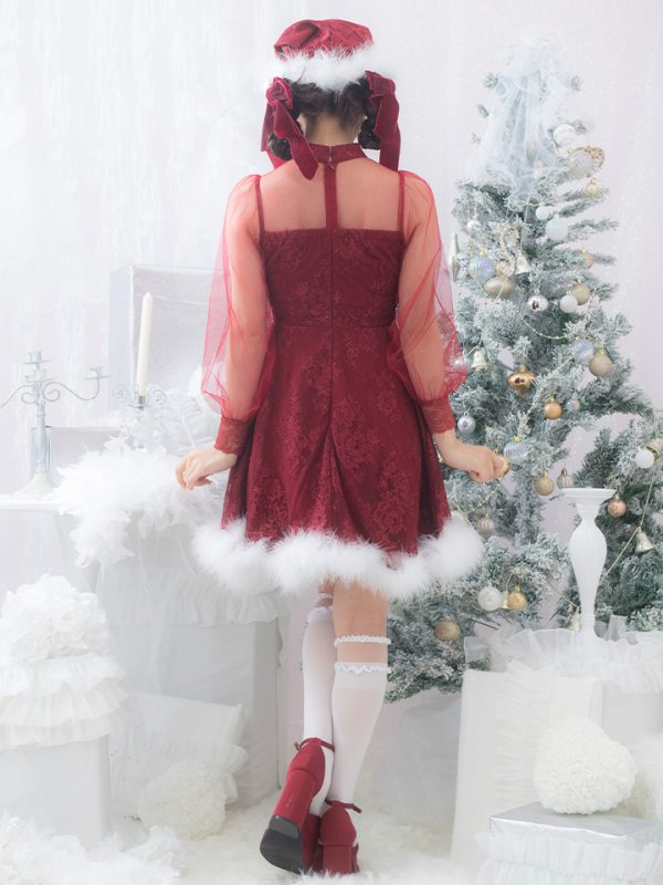 画像14: 【サンタセール！】【サンタコス3点セット】【S-XLサイズ/1カラー】チュールスリーブレースリボンサンタコスプレ[YMT]