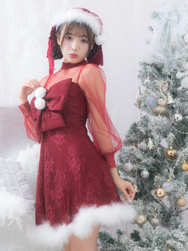 画像9: 【サンタセール！】【サンタコス3点セット】【S-XLサイズ/1カラー】チュールスリーブレースリボンサンタコスプレ[YMT]