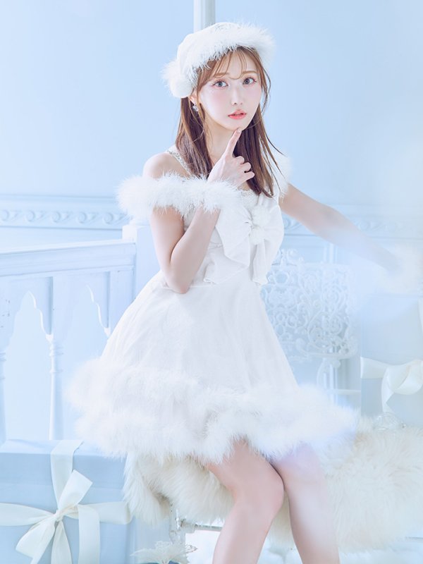 画像6: 【ノベルティ対象】【即日発送！】【サンタコス 4点セット】【XS-Lサイズ/4カラー】フロントビッグリボンオフショルフレアサンタ[YMT]