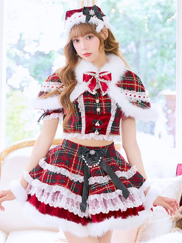 画像1: 【クリスマスコスプレ10点セット】【Malymoon/マリームーン】ロイヤルツイードケープサンタ【2サイズ/1カラー】【予約/12月上旬発送予定】[HC03]