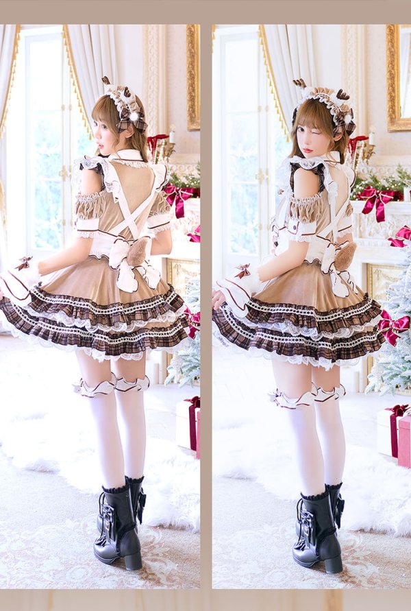 画像7: 【クリスマスコスプレ13点セット】【Malymoon/マリームーン】ミルクティーチェックトナカイメイド【2サイズ/1カラー】【予約/12月上旬発送予定】[HC03]