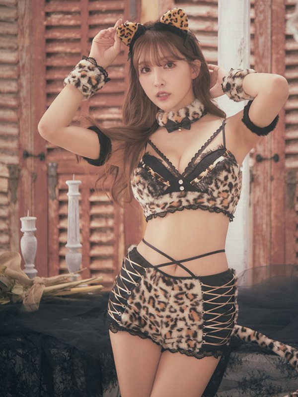 画像4: 【即日発送！】【sugar nine×マリームーンコラボ】 セクシーレオパードコスプレセット【ハロウィン7点セット】【XS-Lサイズ/1カラー】[HC03]