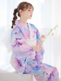 パステル水彩フラワーアンニュイ浴衣 OBI-siwa-200-kj-13-OW / HIMO-906-yn-PEARL / HEKO-800-sb-5-W / YA-1002-kj-PL / GETA-01-kj-3-IV [YMT]