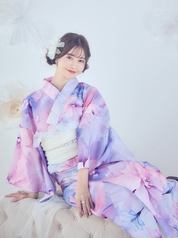 画像5: 【即日発送】パステル水彩フラワーアンニュイ浴衣【浴衣３点セット 浴衣/帯/下駄】[YMT]