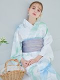 【予約 / 5月中旬発送予定】大柄アイシーミントフラワー浴衣 OBI-g-500-kj-8-GY / HIMO-900-yn-5-IV / HEKO-800-sb-10-LBL / YA-1082-kj-W / GETA-01-kj-2-BL/ [y/YMT]
