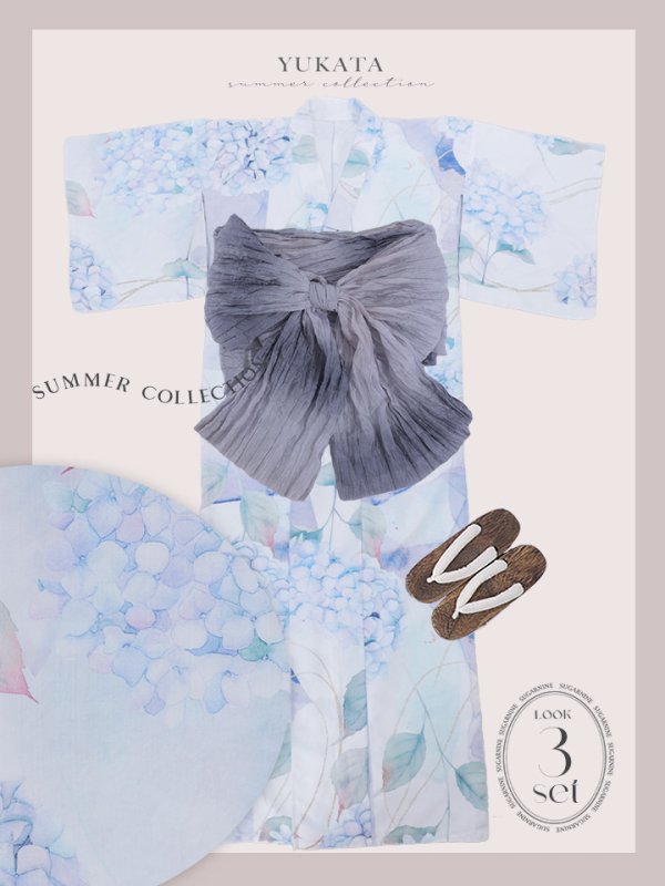 画像24: 【即日発送】シャーベット水彩紫陽花浴衣  【浴衣３点セット 浴衣/帯/下駄】[OF04]