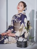 ネイビークラシカルフラワー浴衣 OBI-hira-100-ok-1-BE / HIMO-900-yn-3-GYxGD / / YA-73-kn-GY / GETA-01-kj-3-IV/ [YMT]