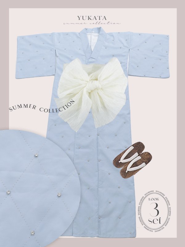 画像29: 【即日発送】アーガイルビジュー浴衣  【浴衣３点セット 浴衣/帯/下駄】[YMT]