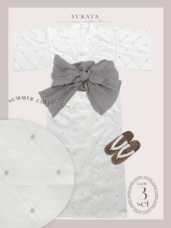 画像45: 【即日発送】アーガイルビジュー浴衣【浴衣３点セット 浴衣/帯/下駄】[YMT]