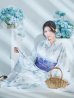 画像1: 水彩百合ナチュラルブルー浴衣【浴衣３点セット 浴衣/帯/下駄】OBI-g-500-kj-9-NV / HIMO-900-yn-4-GYxGY / HEKO-800-sb-8-DusBL  / GETA-01-kj-2-BL / [YMT] (1)