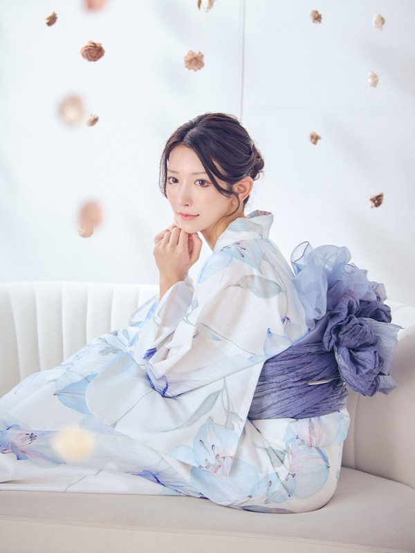 画像3: 【即日発送】【浴衣セール！】水彩百合ナチュラルブルー浴衣【浴衣３点セット 浴衣/帯/下駄】[YMT]