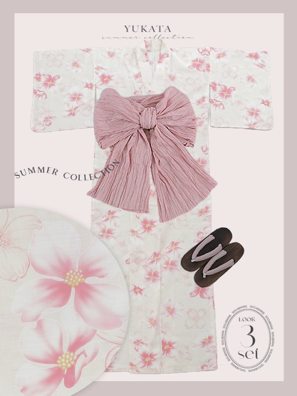 画像24: 【即日発送】淡色桜花柄浴衣  【浴衣３点セット 浴衣/帯/下駄】[YMT]