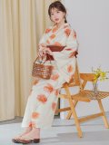 光映す橙花オレンジの花浴衣 OBI-siwa-204-wk-5-OR / HIMO-900-yn-7-MOC / HEKO-800-sb-3-BR / YA-594-kj-CL / GETA-01-kj-5-MOC/ [YMT]