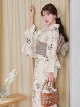 南風に揺れる水彩の小花浴衣  【浴衣３点セット 浴衣/帯/下駄】[YMT]