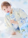 【予約 / 5月中旬発送予定】グラデーションブルー牡丹和モダン浴衣 OBI-lame-400-kj-12-TrBL / HIMO-900-yn-5-IV / HEKO-800-sb-5-W / YA-1001-kj-BL / GETA-01-kj-2-BL / [o/YMT]
