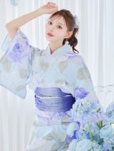 アンティークブルーローズ浴衣  【浴衣３点セット 浴衣/帯/下駄】OBI-g-500-kj-9-NV / HIMO-906-yn-PEARL / HEKO-800-sb-5-W / YA-1001-kj-BL / GETA-02-ok-2-IV/ [YMT]
